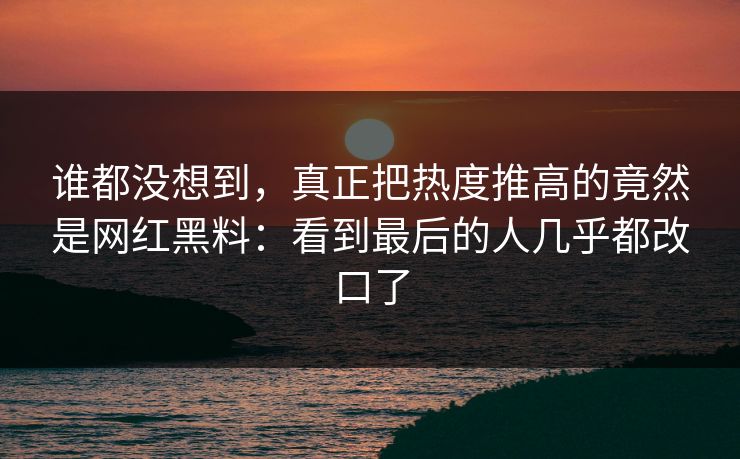 谁都没想到,真正把热度推高的竟然是网红黑料:看到最后的人几乎都改口了 谁都没想到,真正把热度推高的竟然是网红黑料:看到最后的人几乎都改口了
