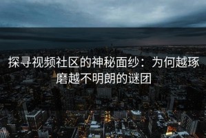 探寻视频社区的神秘面纱：为何越琢磨越不明朗的谜团