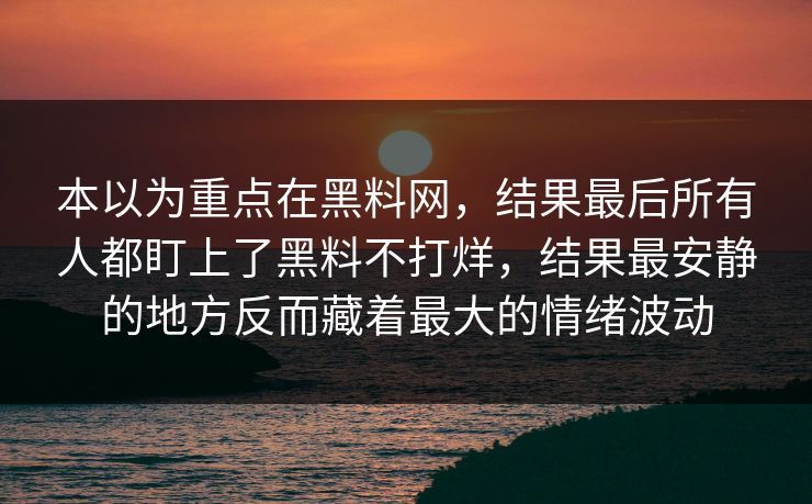 本以为重点在黑料网,结果最后所有人都盯上了黑料不打烊,结果最安静的地方反而藏着最大的情绪波动 本以为重点在黑料网,结果最后所有人都盯上了黑料不打烊,结果最安静的地方反而藏着最大的情绪波动